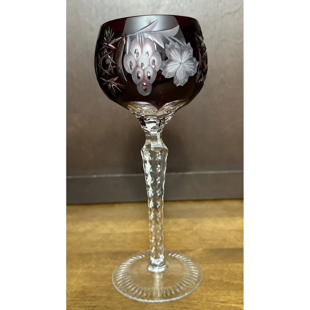 Ajka Crystal Large Wine Glass Marsala Ruby Red 8-1/4
